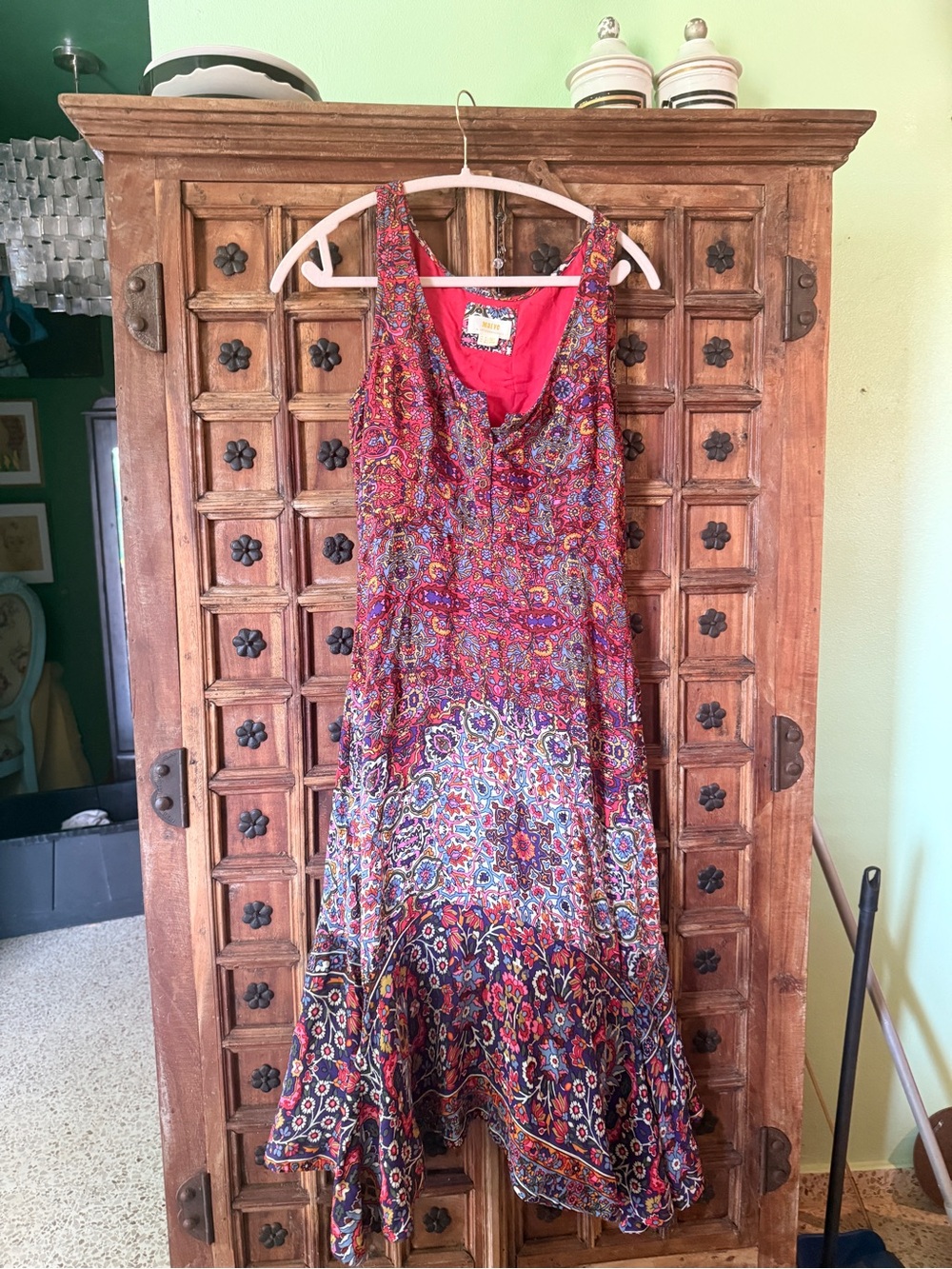 Anthropologie Red Multi-Pattern Sleeveless Maxi Dress